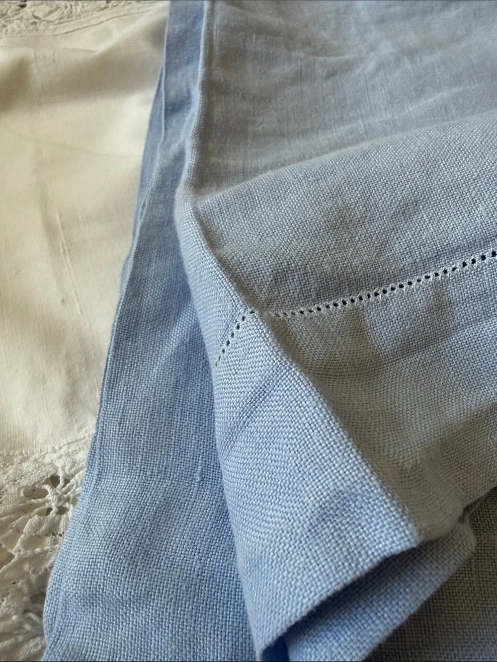 Blue linen rectangular tablecloth 80”x62”